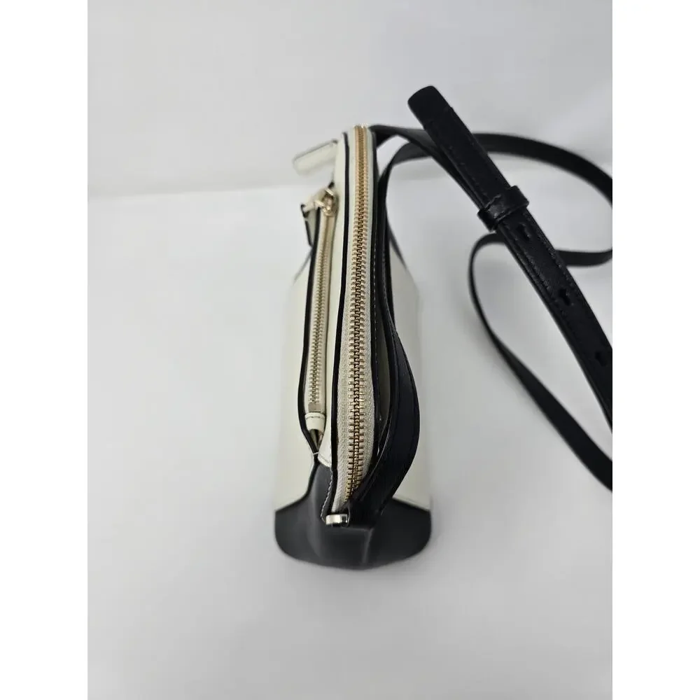 Kate Spade New York Crossbody Purse Black White Leather‎ Shoulder Bag Medium